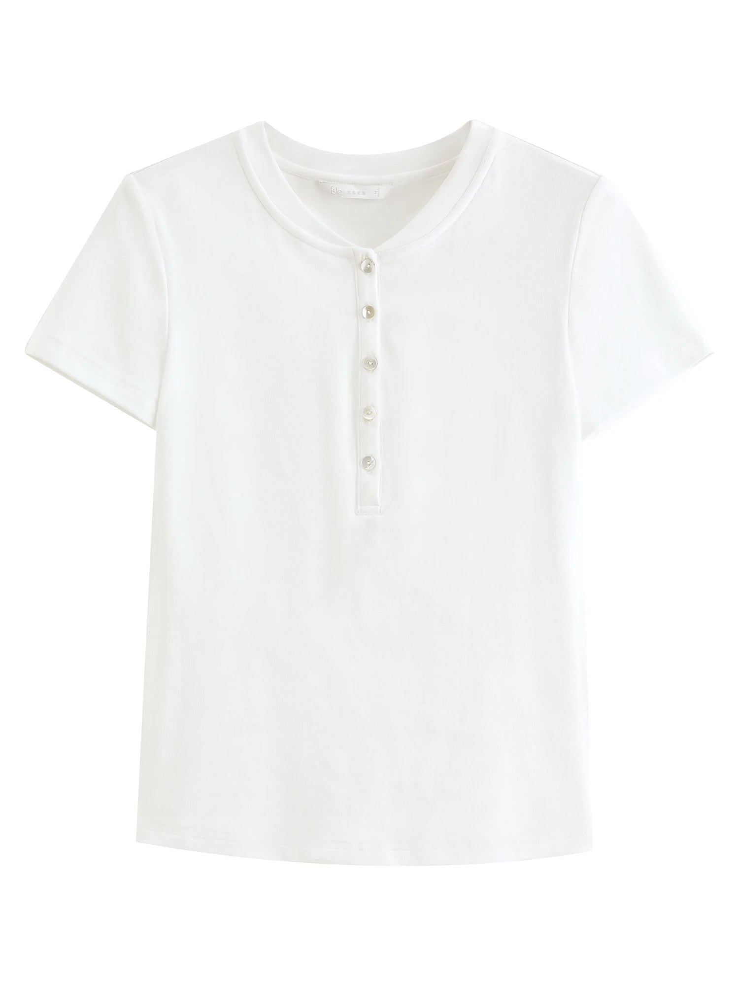 FSLE New Summer Women's Fitted Short Sleeve White T-Shirt with Buttons Soft Cotton Lyocell Office Commute Daily Versatile Top