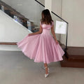 Women's Elegant Tulle Formal Dress Summer Sexy Square Neck Corset Waist A-Line Tea-Length Gown for Wedding Cocktail Party