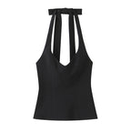 Chu Sau beauty Women New Fashion Sweet Bow Chic Sleeveless Small Tops Vintage Halter V-Neck Sexy Backless Tank Top