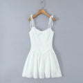Women Sexy Pink White Jacquard Floral Bow Lacing Up Sling Dress Low Waist Spliced Lace Ball Gown Mini Dresses Party Robe