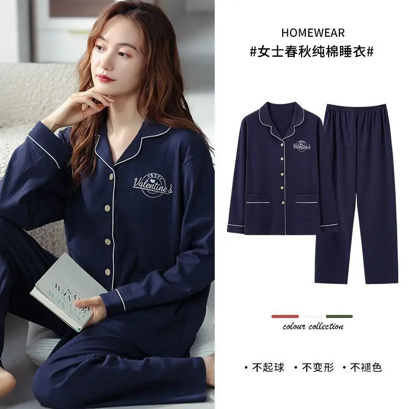 Spring Autumn Loose Long Sleeve Sleepwear Thin Home Clothes Set for Women Cotton Comfortable Home Suit Large Size Options