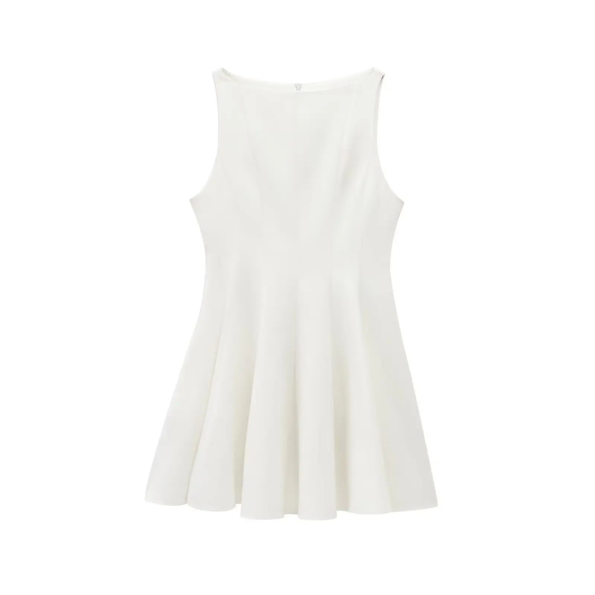 HH Women Summer Sexy Sleeveless Solid Casual Mini Dress Female Vintage Chic High Street Slim Rear Zipper Pleated Dress