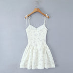 Sweet Girl Lace Spliced Floral Print Sexy Spaghetti Straps Dress Women V Neck Low Waist A-line Mini Summer Dresses Party Vestido