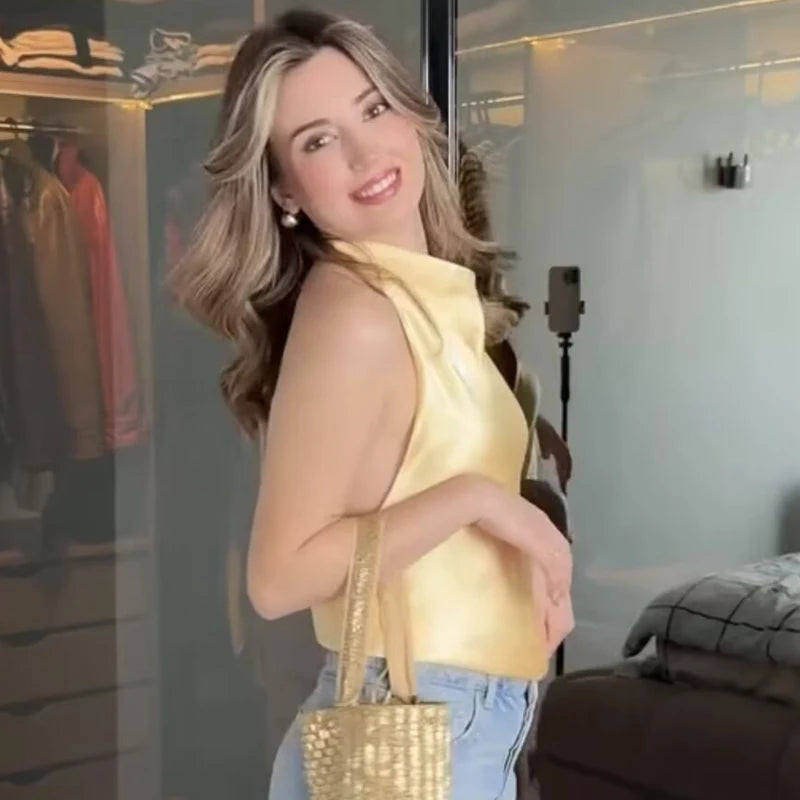 Women Halter Satin Women Tops