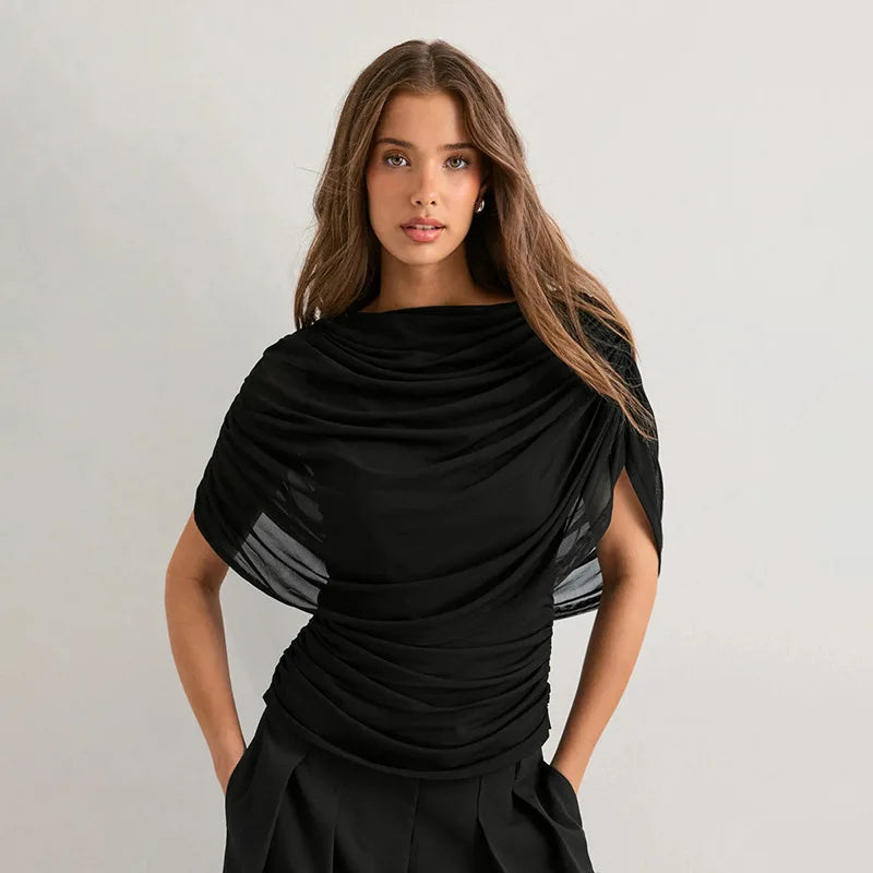 2026 Summer European and American Style Women's New Scarf Collar Draped Sleeveless Slim Top