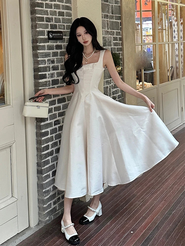 ReddaChic Backless Bow Long Women Dress Elegant Simple Square Neck Ruffle Tank Party Gown Wedding Guest Cutecore Summer Clothes