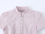 TFMLN Women's Striped Shirt Chic Short Sleeve High Street Commuting Style Slim Fit Fashion Ladies Short Sleeve Tops Summer New