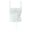 2025 Summer Sexy Floral Print Corset Camis Women Cross Lacing Up Bandage Bow Back Tank Top Slim Fit Vest Tee