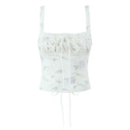 2025 Summer Sexy Floral Print Corset Camis Women Cross Lacing Up Bandage Bow Back Tank Top Slim Fit Vest Tee