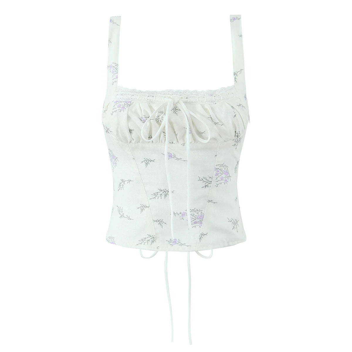 2025 Summer Sexy Floral Print Corset Camis Women Cross Lacing Up Bandage Bow Back Tank Top Slim Fit Vest Tee
