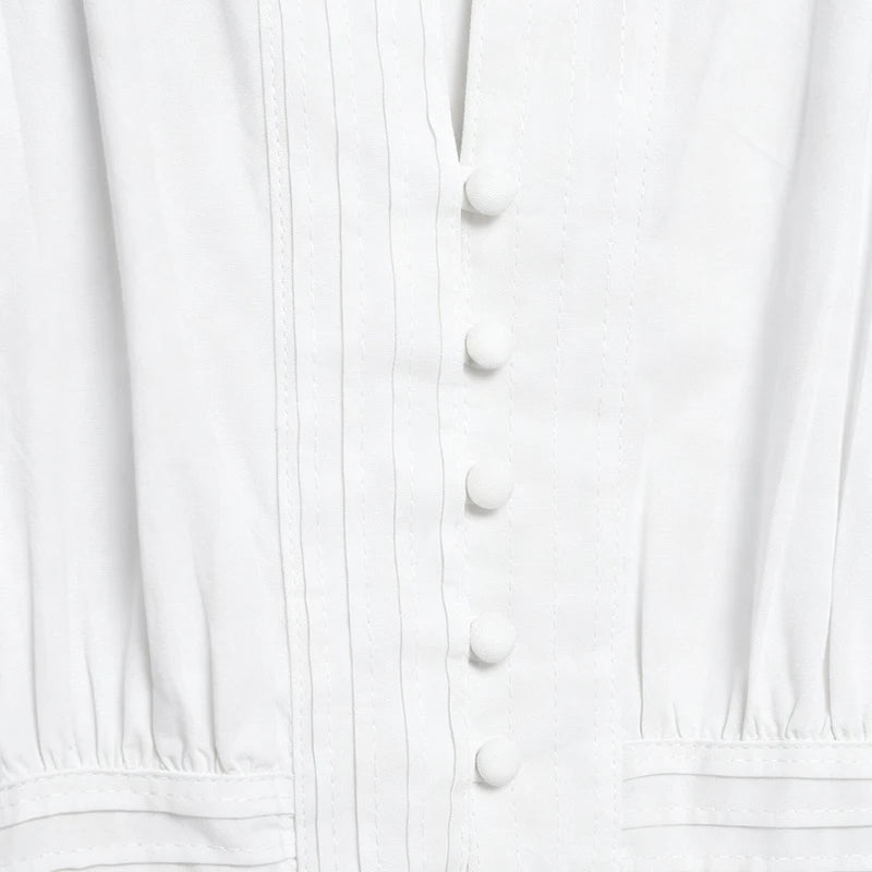LIMO 2026 Women White Ruffle Sleeve Peplum Blouse V-Neck Elastic Waist Elegant Casual Top