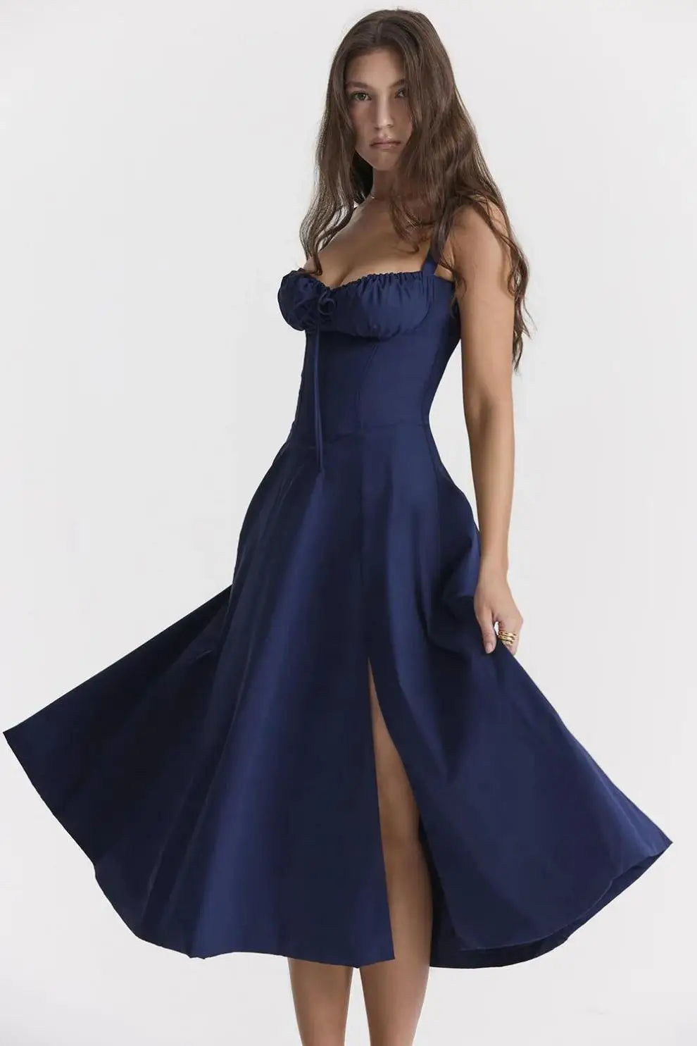 Sexy Pink Corset Midi Sun Dress Women's Lace Up Slit Dresses Female Bandage Sundress White Black Blue Yellow Red 2025 Summer New