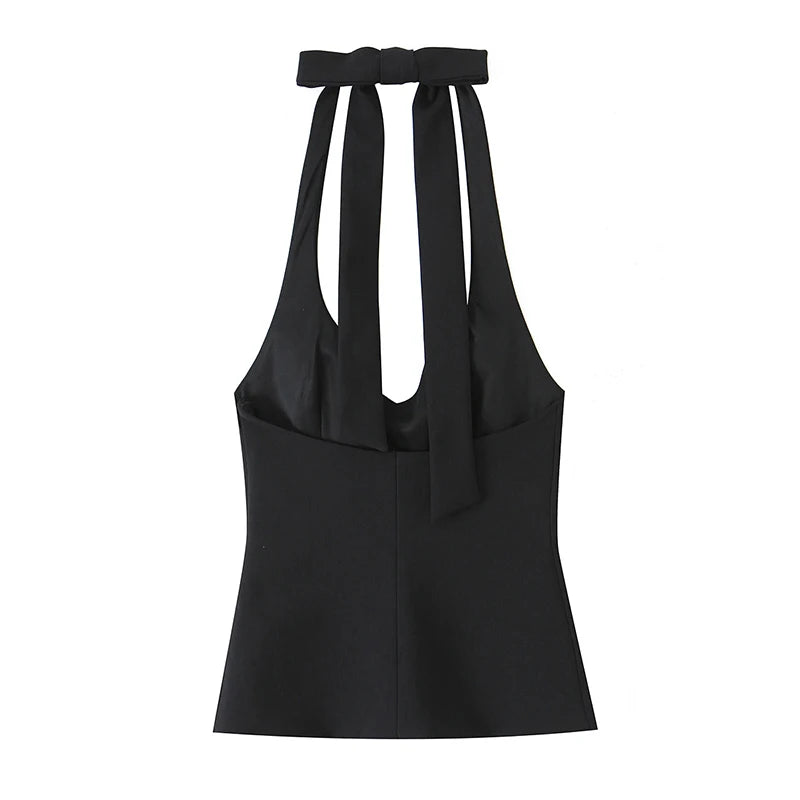 Chu Sau beauty Women New Fashion Sweet Bow Chic Sleeveless Small Tops Vintage Halter V-Neck Sexy Backless Tank Top