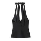 Chu Sau beauty Women New Fashion Sweet Bow Chic Sleeveless Small Tops Vintage Halter V-Neck Sexy Backless Tank Top