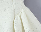 Sweet 3D Bow U collar Bright Sequins Tweed Tank Dress Women Back Zipper Low Waist Ruched Ball Gown Lace Hem Short Sling Vestidos