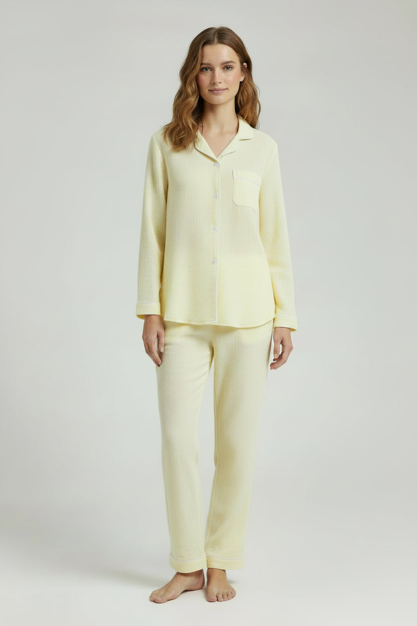 Cotton Lapel Pajama Set for Women Thin Plus Size 3xl Long Sleeved Long Pants Home Wear Clothes Solid Color Conjunto Femenino