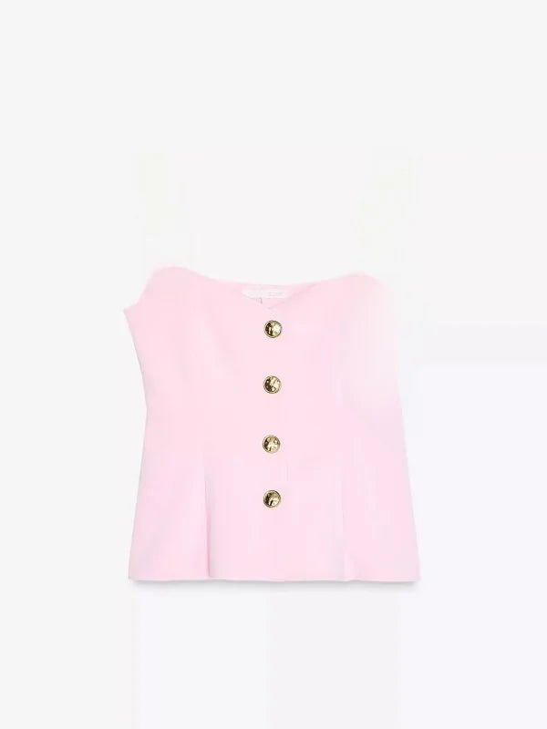 Sweet Style Women's Elastic Vest Strap Top New Summer 2025 Short Skirt Style Hem Single Button Fastening Regular Thickness