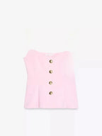 Sweet Style Women's Elastic Vest Strap Top New Summer 2025 Short Skirt Style Hem Single Button Fastening Regular Thickness