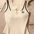 Women Summer Simplicity Office Lady Solid Color Polo Collar Knitting Tank Top Ladies Fashion All-match Trend Sleeveless Tops