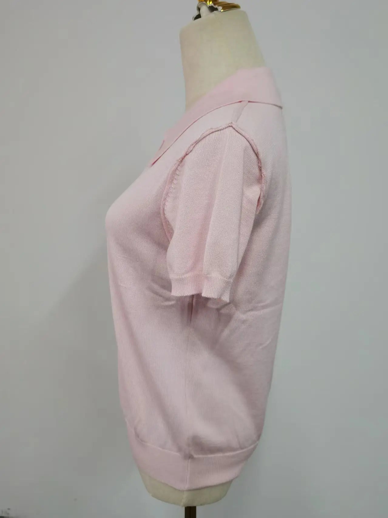 Pink Polo Knitted T-shirt Women Tops Short Sleeve Shirts 2025 New Spring Summer Shirt for Women Clothing