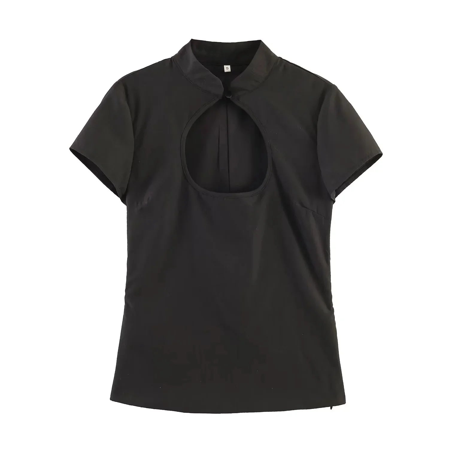Summer New Women's Casual Style Short Sleeve Zhongshan Collar Polka Dot Slit Top Skin-friendly Breathable Polyester Fiber