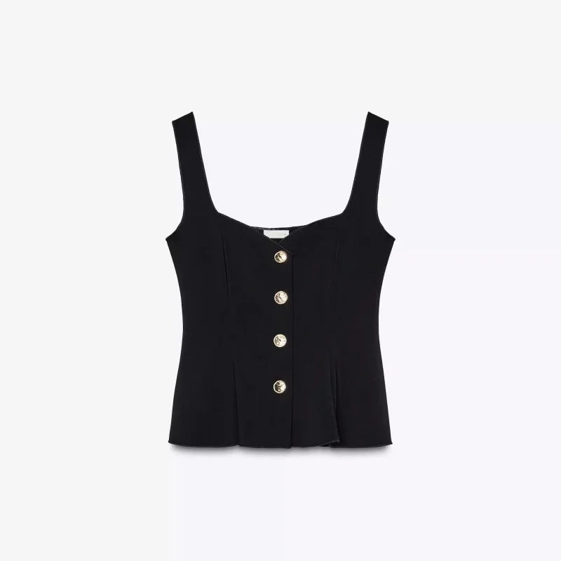 Sweet Style Women's Elastic Vest Strap Top New Summer 2025 Short Skirt Style Hem Single Button Fastening Regular Thickness