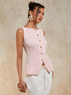 Gold Single-Button Sleeveless Knitted Vest Top Cross-Border Style Elegant Commute Fashion for Women in 2026 Spring Season
