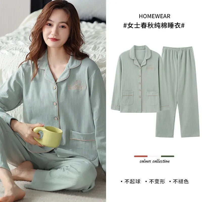 Spring Autumn Loose Long Sleeve Sleepwear Thin Home Clothes Set for Women Cotton Comfortable Home Suit Large Size Options