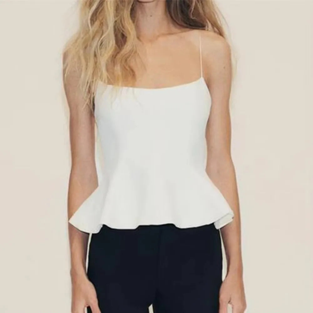Y2K Slim Fit Crop Top Sleeveless Solid Color Camisole Top Elastic Flared Hem Open Back Top Women Spring Summer Streetwear