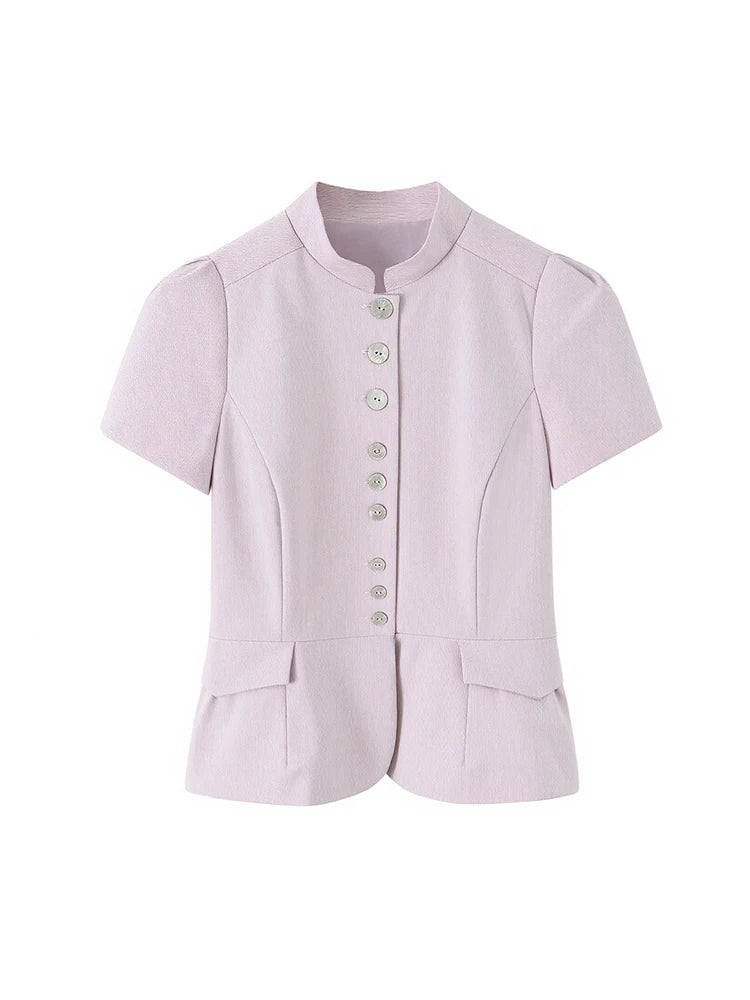 TFMLN Women's Striped Shirt Chic Short Sleeve High Street Commuting Style Slim Fit Fashion Ladies Short Sleeve Tops Summer New