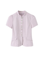 TFMLN Women's Striped Shirt Chic Short Sleeve High Street Commuting Style Slim Fit Fashion Ladies Short Sleeve Tops Summer New