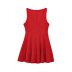 HH Women Summer Sexy Sleeveless Solid Casual Mini Dress Female Vintage Chic High Street Slim Rear Zipper Pleated Dress