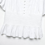 LIMO 2026 Women White Ruffle Sleeve Peplum Blouse V-Neck Elastic Waist Elegant Casual Top