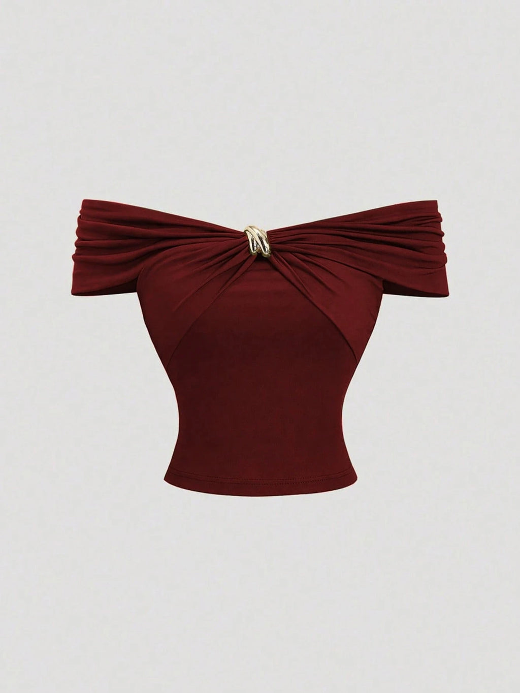 Women's Sexy Off-Shoulder Pleating Metal Buckle Decor Crop Top Casual Slim Fit Strapless Solid Color Top Summer 2026