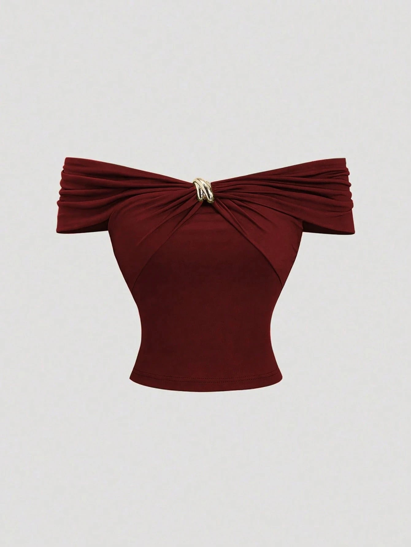 Women's Sexy Off-Shoulder Pleating Metal Buckle Decor Crop Top Casual Slim Fit Strapless Solid Color Top Summer 2026