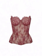 Women's Corset Tops Lace Hollow Out Fishbone Bandage Top Spring Female Waist Cinching Sheath Tube Top Transparent Lady Clubwear