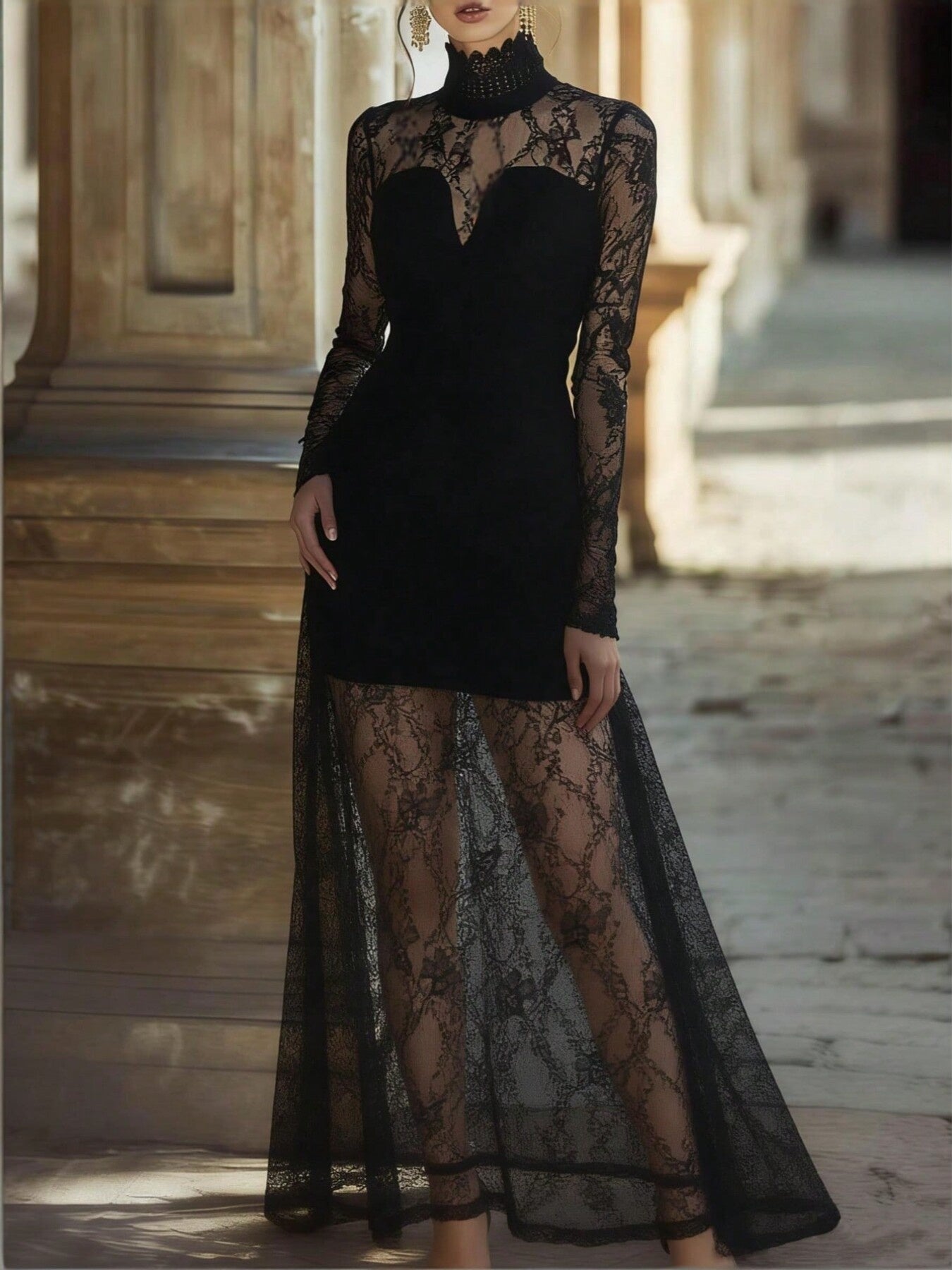 max lace dress Sultry Scalloped Trim Lace Plunge Dress